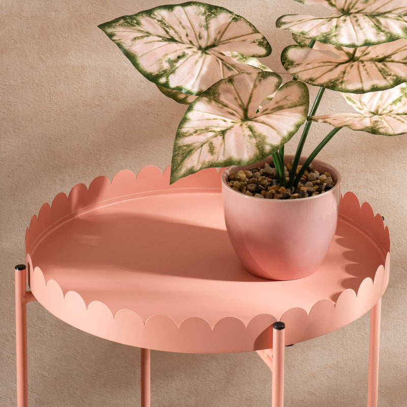 Pink Scallop Round Side Table